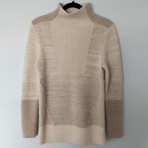 Banana Republic Tan Patchwork Mock Neck Ribbed Mohair Blend Sweater